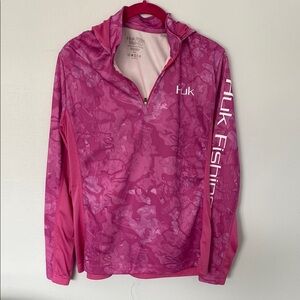 Huk White Performance Top with Pink Trim